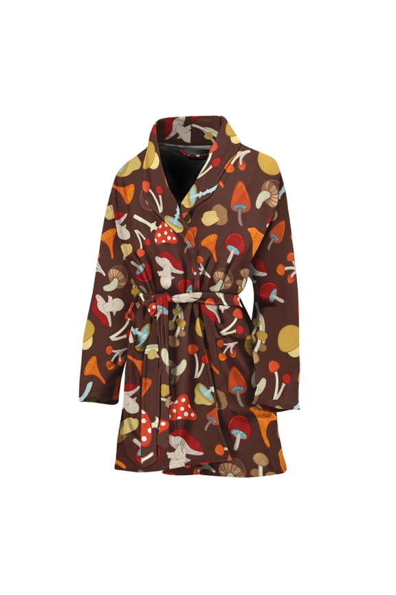 Cartoon Mushroom Pattern Women Bathrobe One Size Univeral Fits, Cartoon Film Cute Funny Fashion Lightweight Plush Fleece Long Robe For Women