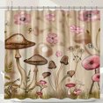 Cartoon Mushroom and Pink Flower Shower Curtain Beige Background