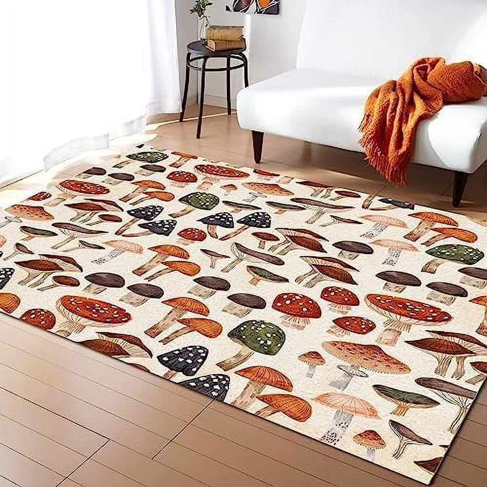 Cartoon Mushrooms Small Area Rugs For Living Room, Area Rug, Brown Blue ...