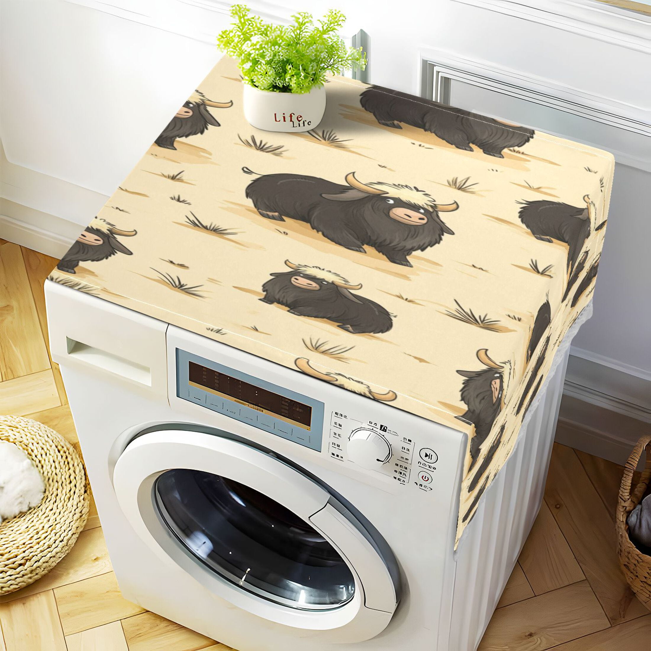 Cartoon Musk OxenWasher and Dryer Covers Dust-Proof and Oil Resistant Fridge Cover with 4 Storage Pockets Washing Machine Top Cover for Laundry Kitchen Home 51.2 x 22 In