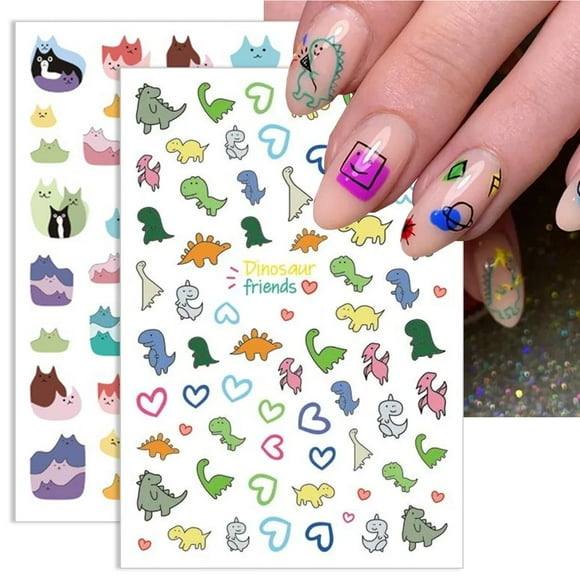 Cartoon Nail Art Stickers Decals Nail Art Supplies 3D Self-Adhesive Cute Dinosaur Cat Unicorn Alien 450+ Patterns Nail Designs for Women Girls 8 Sheets (Cartoon)