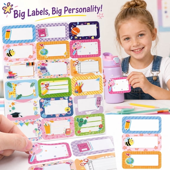 Cartoon Name for School Supplies, Waterproof Labels for Student Water Bottles and Backpack Tags, 6 Sheets of Cute Sticker Name Tags for Classroom and Gift Giving