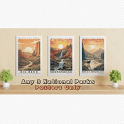 Cartoon National Park Landscape Souvenir Poster Set 3 Prints Set 3 , Poster Only