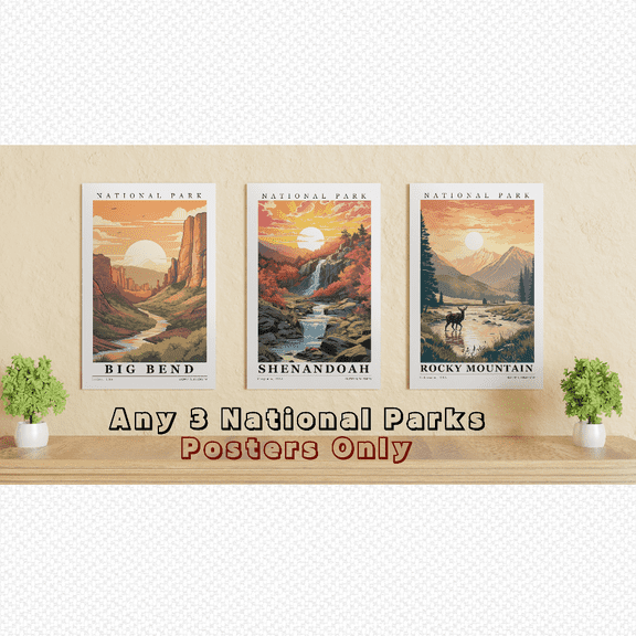 Cartoon National Park Landscape Souvenir Poster Set 3 Prints Set 3 , Poster Only