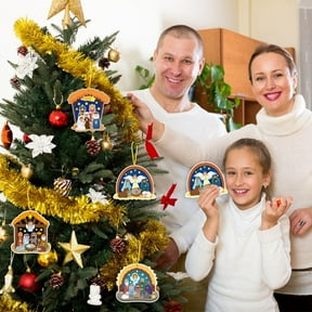 Cartoon Nativity Scene Christmas Gift Set, Christmas Tree Decoration with Cute Nativity Stickers and Cards, Holiday Party Gift Bundle for Kids Family and Classroom Decor