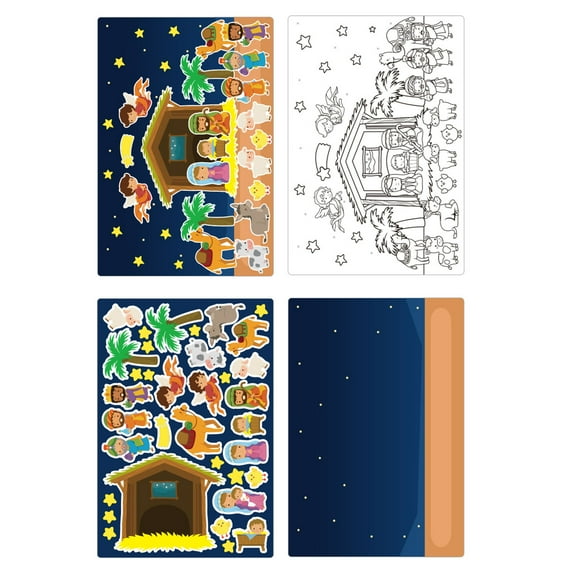 Cartoon Nativity Scene Stickers Pack Adhesive Stickers Unique and Festive Home Decor for Holiday Christmas Party
