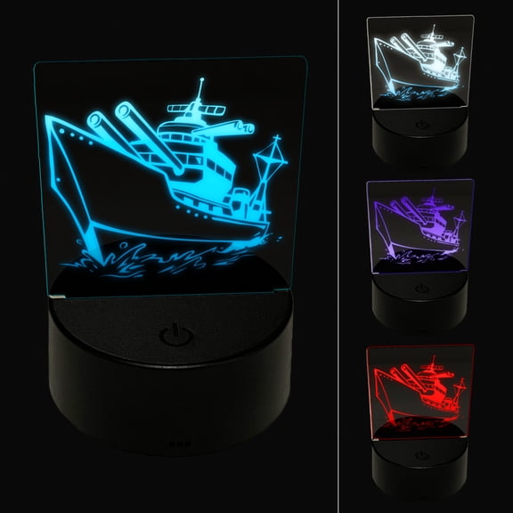 Cartoon Navy Battleship LED Night Light Sign 3D Illusion Desk Nightstand Lamp