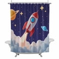 thumbnail image 1 of Cartoon Navy Blue Space Shower Curtain Set with Hooks, Red 3D Rocket Waterproof Fabric Bathroom Curtains Decor Home Accessories,72 X 72 Inch Long, 1 of 9