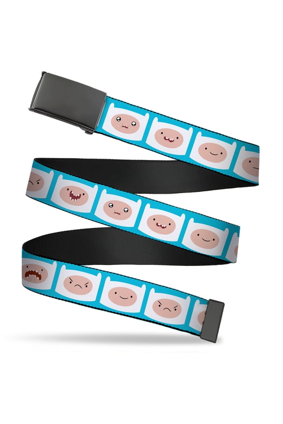 Adjustable Belt, Clamp Buckle, Cut-to-Fit, Adventure Time Finn Expressions Blue