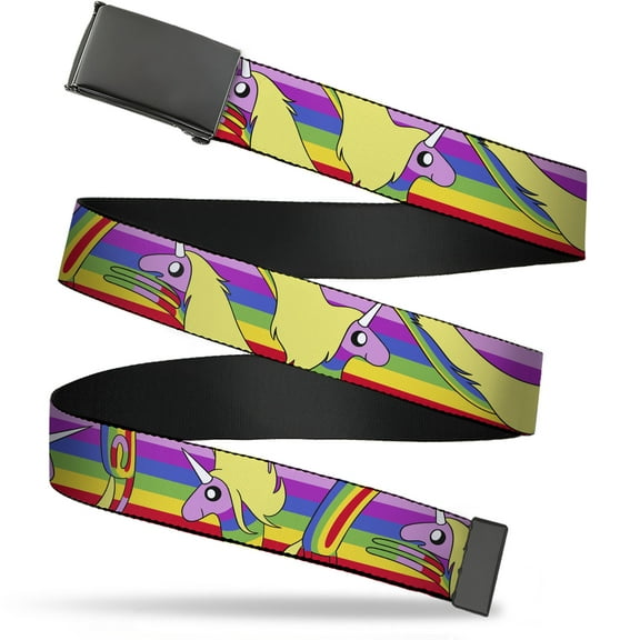 Adjustable Belt, Clamp Buckle, Cut-to-Fit, Adventure Time Lady Raincorn Poses Stripe Rainbow