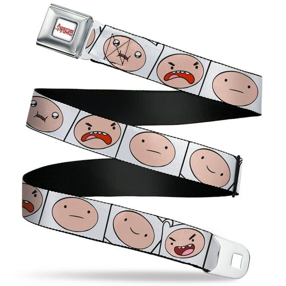 Cartoon Network Belt, Seatbelt Buckle Belt, Adventure Time Finn Expression Blocks White, 30 to 44 Inches