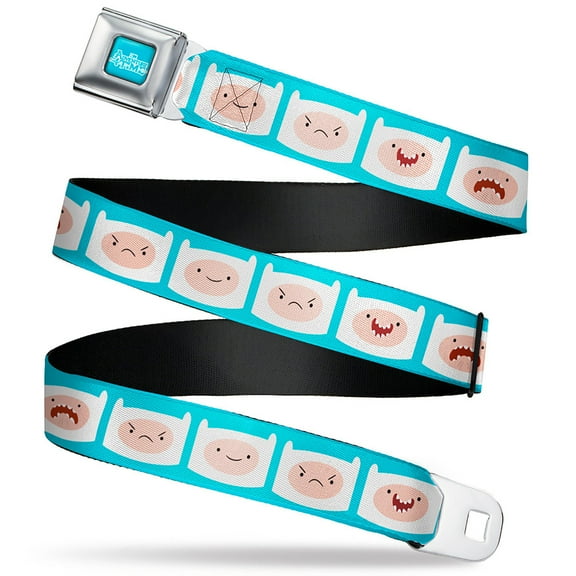 Cartoon Network Belt, Seatbelt Buckle Belt, Adventure Time Finn Expressions Blue, Youth 22 to 32 Inches