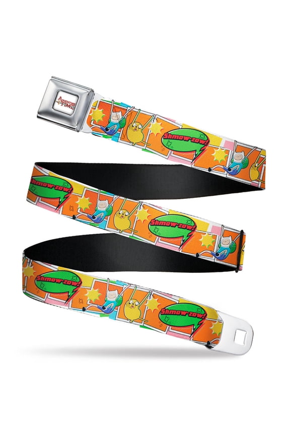 Cartoon Network Belt, Seatbelt Buckle Belt, Adventure Time Finn and Jake Shmow Zow Comic Pose Orange, Youth 22 to 32 Inches