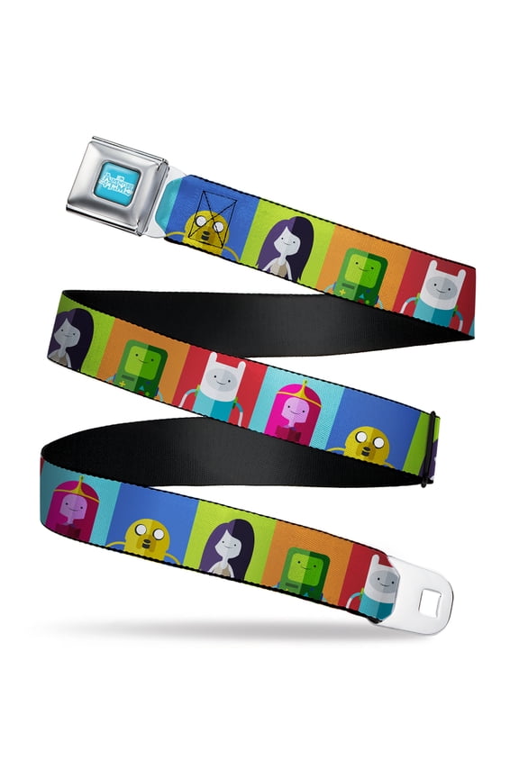 Cartoon Network Belt, Seatbelt Buckle Belt, Adventure Time Five Character Pose Color Blocks Multi Color, Youth 22 to 32 Inches