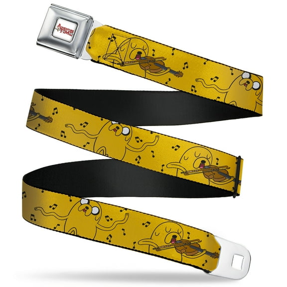 Cartoon Network Belt, Seatbelt Buckle Belt, Adventure Time Jake Dancing and Violin Poses Yellow, 30 to 44 Inches