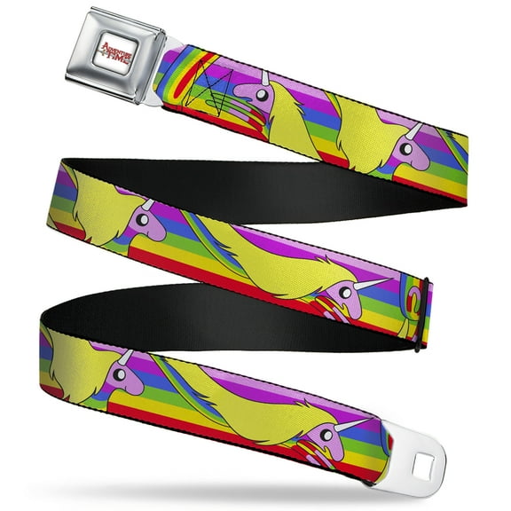 Cartoon Network Belt, Seatbelt Buckle Belt, Adventure Time Lady Raincorn Poses Stripe Rainbow, 30 to 44 Inches
