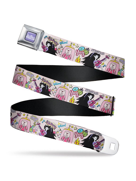 Cartoon Network Belt, Seatbelt Buckle Belt, Adventure Time Marceline and Princess Bubblegum Collage Pink, Youth 22 to 32 Inches