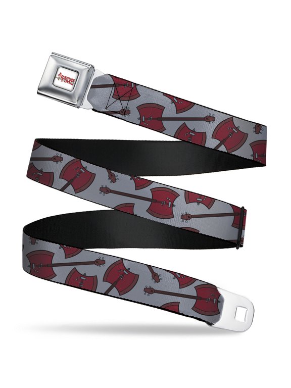 Cartoon Network Belt, Seatbelt Buckle Belt, Adventure Time Marcelines Axe Bass Scattered Gray, Youth 22 to 32 Inches
