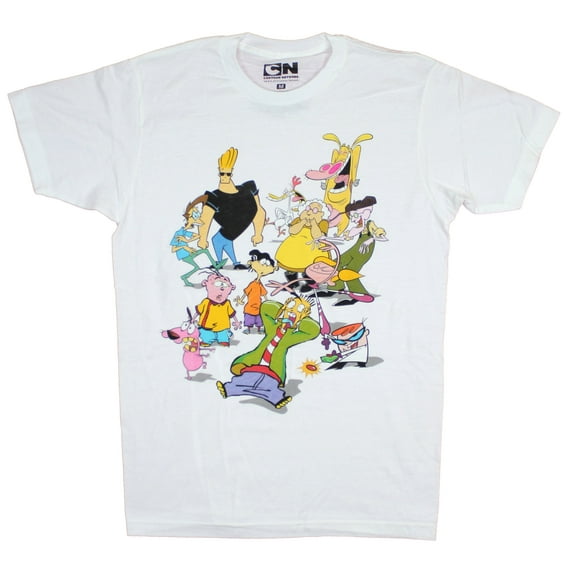 Cartoon Network Mens T-Shirt - Cow Chicken Johnny Bravo Courage & The Eds Group (Small)