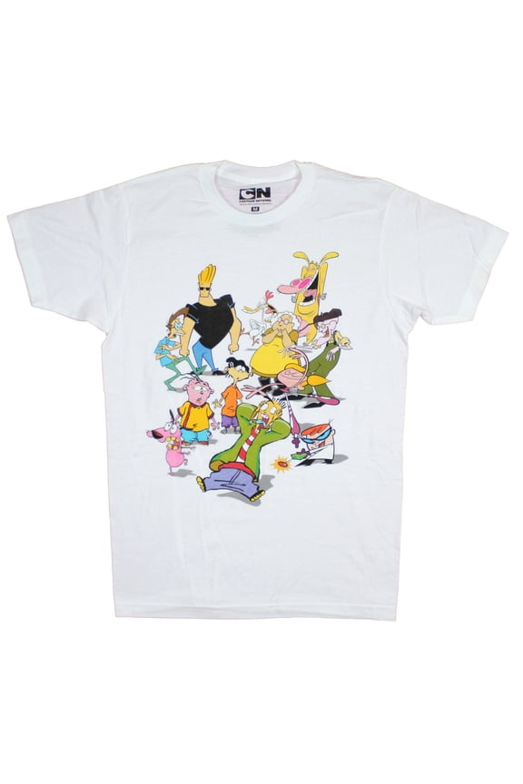 Cartoon Network Mens T-Shirt - Cow Chicken Johnny Bravo Courage & The Eds Group (Small)