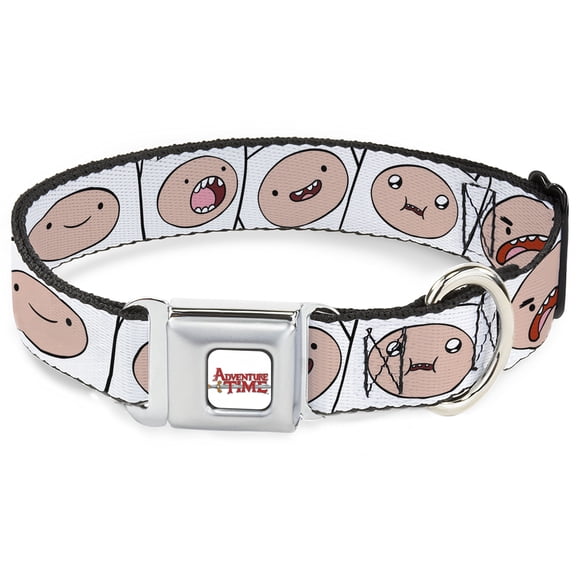 Cartoon Network Pet Collar, Dog Collar Metal Seatbelt Buckle, Adventure Time Finn Expression Blocks White, 15 to 24 Inches 1.0 Inch Wide