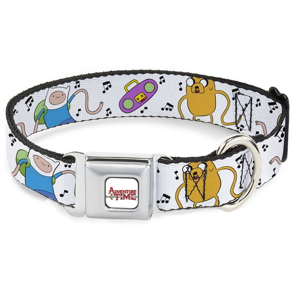 Cartoon Network Pet Collar, Dog Collar Metal Seatbelt Buckle, Adventure Time Finn and Jake Long Arms Dancing Pose White, 11 to 16.5 Inches 1.0 Inch Wide