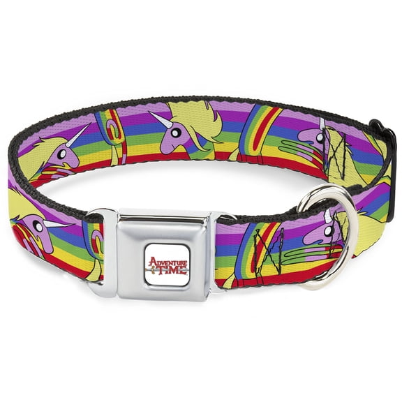 Cartoon Network Pet Collar, Dog Collar Metal Seatbelt Buckle, Adventure Time Lady Raincorn Poses Stripe Rainbow, 15 to 24 Inches 1.0 Inch Wide