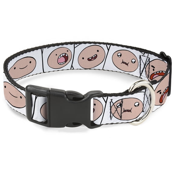 Cartoon Network Pet Collar, Dog Collar Plastic Buckle, Adventure Time Finn Expression Blocks White, 15 to 24 Inches 1.0 Inch Wide