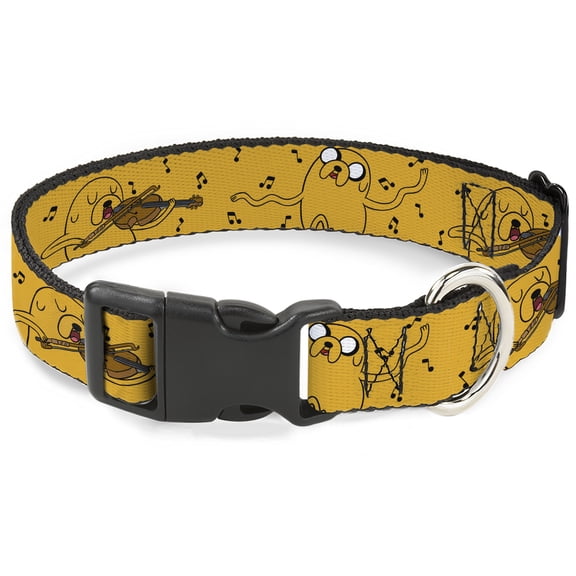 Cartoon Network Pet Collar, Dog Collar Plastic Buckle, Adventure Time Jake Dancing and Violin Poses Yellow, 7 to 8.5 Inches 0.5 Inch Wide