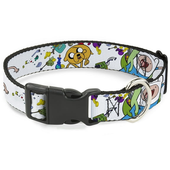 Cartoon Network Pet Collar, Dog Collar Plastic Buckle, Adventure Time Jake and Finn Open Pack Pose White, 7 to 8.5 Inches 0.5 Inch Wide
