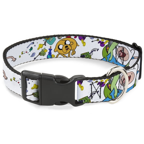 Cartoon Network Pet Collar, Dog Collar Plastic Buckle, Adventure Time Jake and Finn Open Pack Pose White, 9.5 to 13 Inches 1.0 Inch Wide