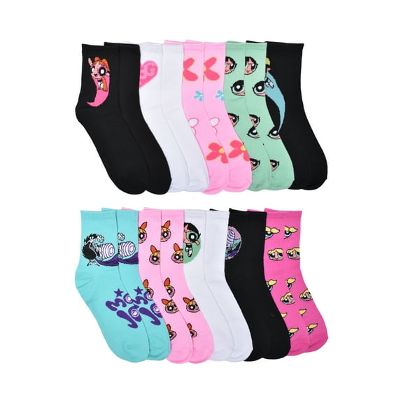 Cartoon Network Powerpuff Girls Womens 10-Pack Crew Socks, Shoe Size 4-10