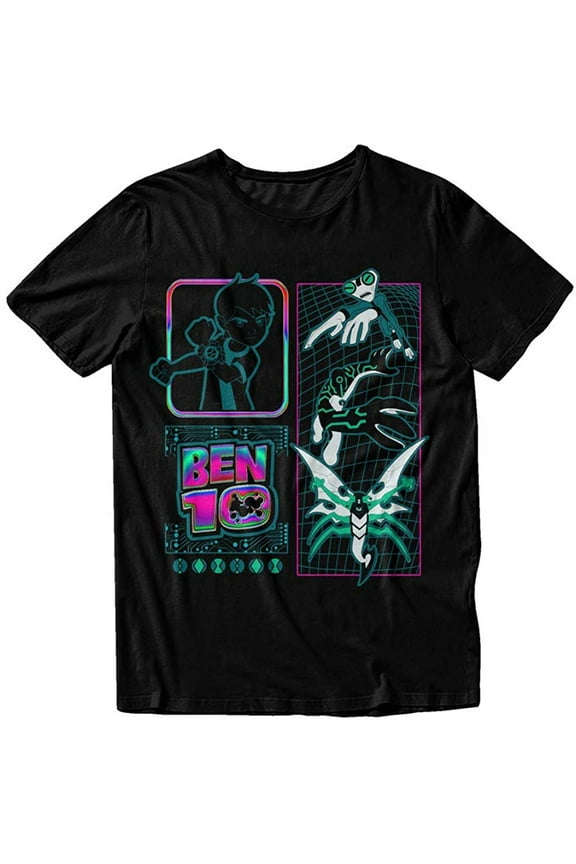 Retro Ben Ten Characters Unisex Adult Graphic T-Shirt (Medium, Black)