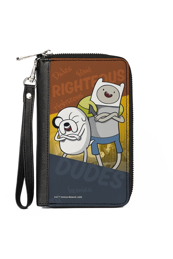 Cartoon Network Wallet, Zip Around, Adventure Time Jake and Finn Righteous Dudes Pose Multi Color, Vegan Leather