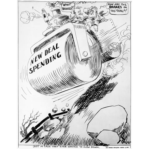 Cartoon New Deal 1936. Namerican Cartoon Depicting President Franklin D. Roosevelt And Secretary Of Commerce Harry