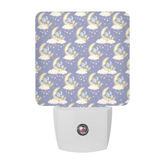 Cartoon Night Lights, Dreamy Purple Cute Sleeping Elephant Moon Stars Clouds Smart Auto Dusk to Dawn Sensor Nightlights Plug-in Nightlight for Bedroom Bathroom Living Room Kitchen Hallway