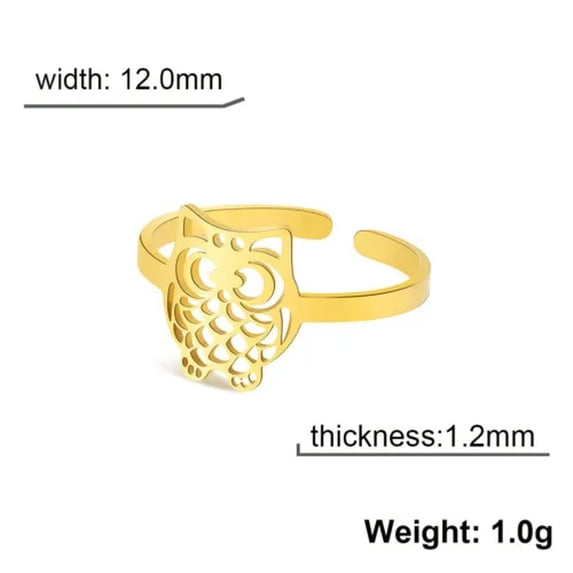 Cartoon Night Owl Rings Stainless Steel Animal Jewelry Open Finger Ring Gift
