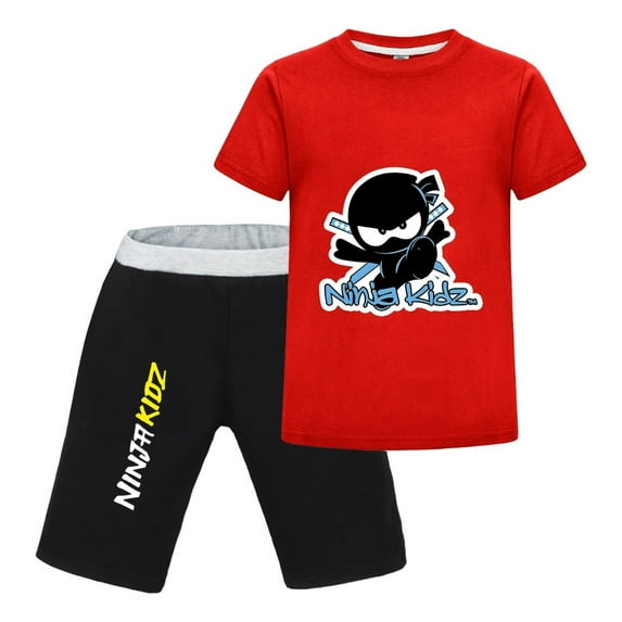 Cartoon Ninja Kidz Boys Outfit Set – Short Sleeve T-Shirt and Shorts Summer Clothing for Children