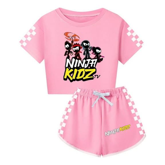 Cartoon Ninja Kidz Girls Clothes – Kids 2-Piece Summer Set with Crop Tee and Elastic Waist Shorts