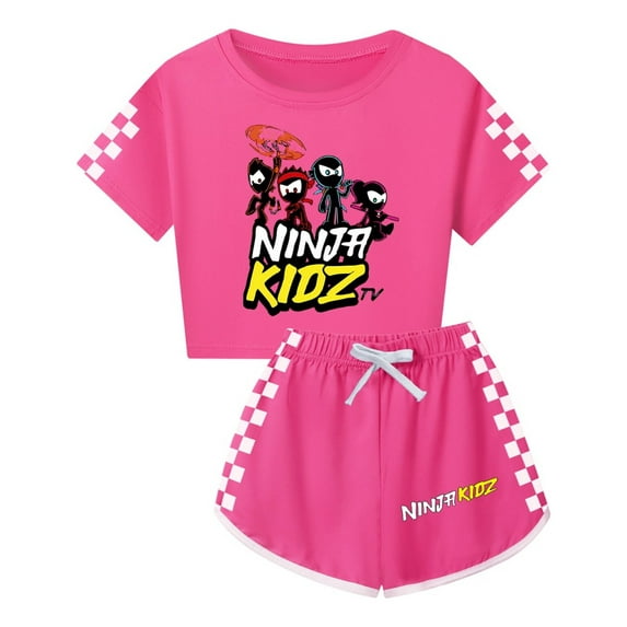 Cartoon Ninja Kidz Girls Clothes – Kids 2-Piece Summer Set with Crop Tee and Elastic Waist Shorts