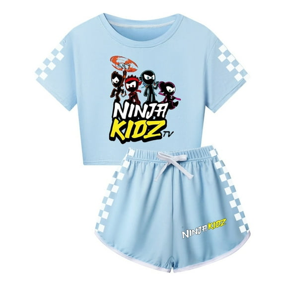 Cartoon Ninja Kidz Girls Clothes – Kids 2-Piece Summer Set with Crop Tee and Elastic Waist Shorts