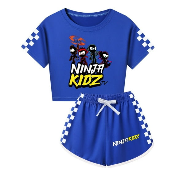 Cartoon Ninja Kidz Girls Clothes – Kids 2-Piece Summer Set with Crop Tee and Elastic Waist Shorts