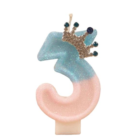 Cartoon Number 5 Birthday Candle - Glittery Crown Design, Ombre Color, Safe Wax Material - Birthday Parties, Cake Decorations, Anniversary Celebrations