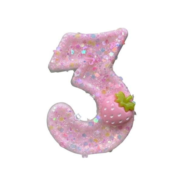 Cartoon Number Birthday Candle Pink Cake Topper for Anniversary Celebration Creative Party Decor Number 3