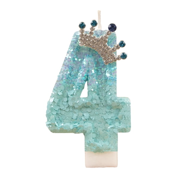 Cartoon Number Candle for Birthday, Glitter Crown Design Blue Numeral Candle, For Cake Topper Party Celebration, Adults Birthday, Baby Shower, Wedding Anniversary