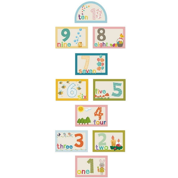 Cartoon Number Floor Stickers Hopscotch Game Floor Decals for Kids 1-10 Grid Game Stickers 10Pcs