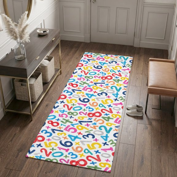 Cartoon Numbers Runner Rug Non Slip 2x6 Colorful Educational Math Symbols Plus Signs Washable Rug Runner for Hallways Low Pile Kitchen Rugs Stain Resist Carpet for Bathroom Bedroom Entryway