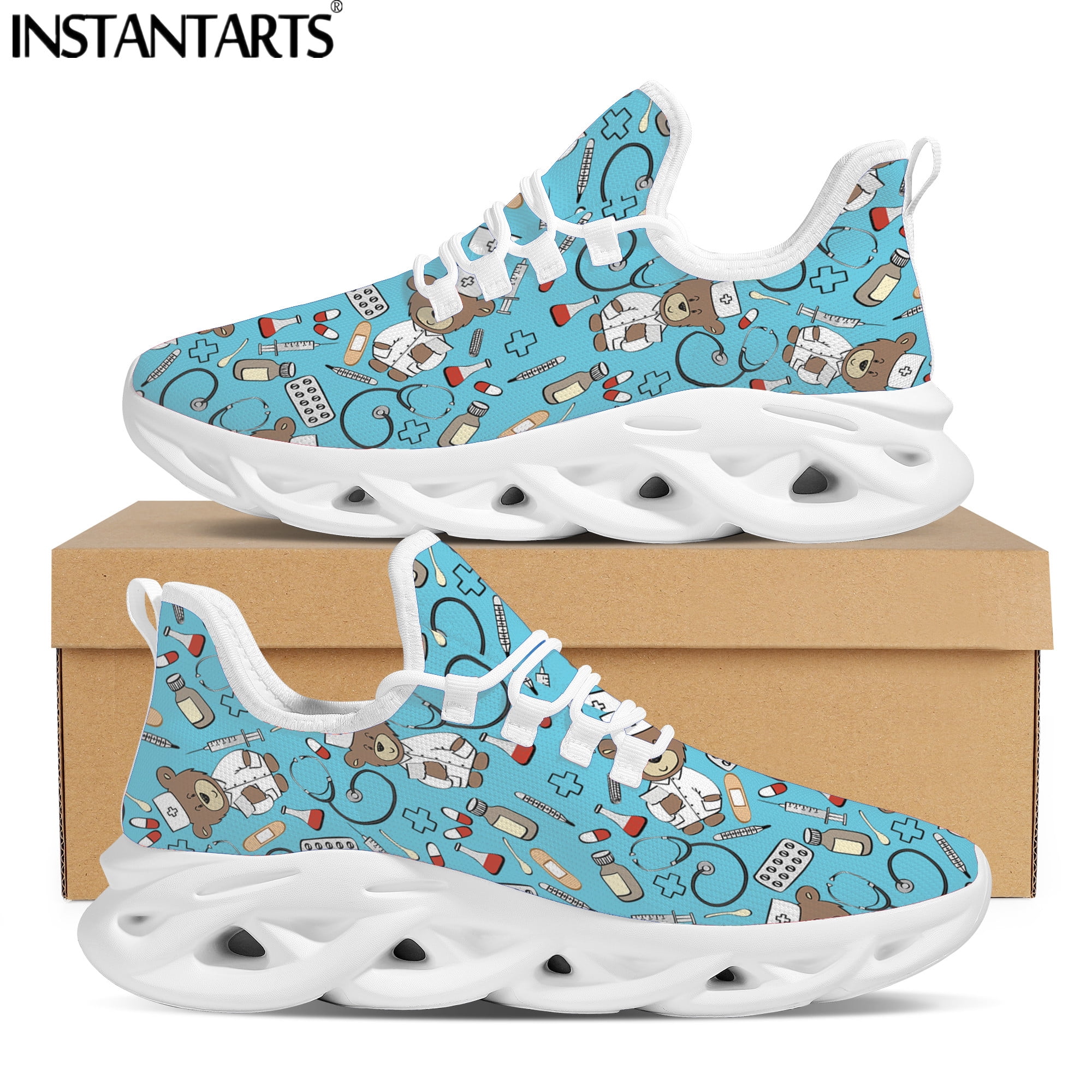 Teddy Bear Nurse Pattern Print Sneaker Shoes For Men Women