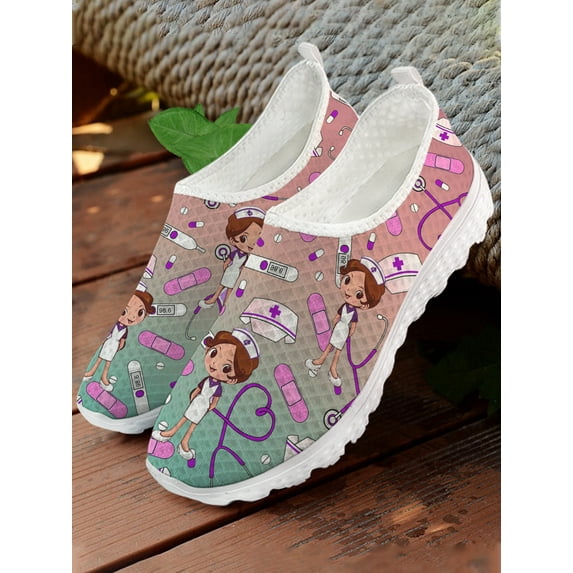 Cartoon Nurse Women's Shoes Summer Comfortable Flat Shoes Nursing Design Shoes Medical Slip-On Loafers Zapatos Mujer