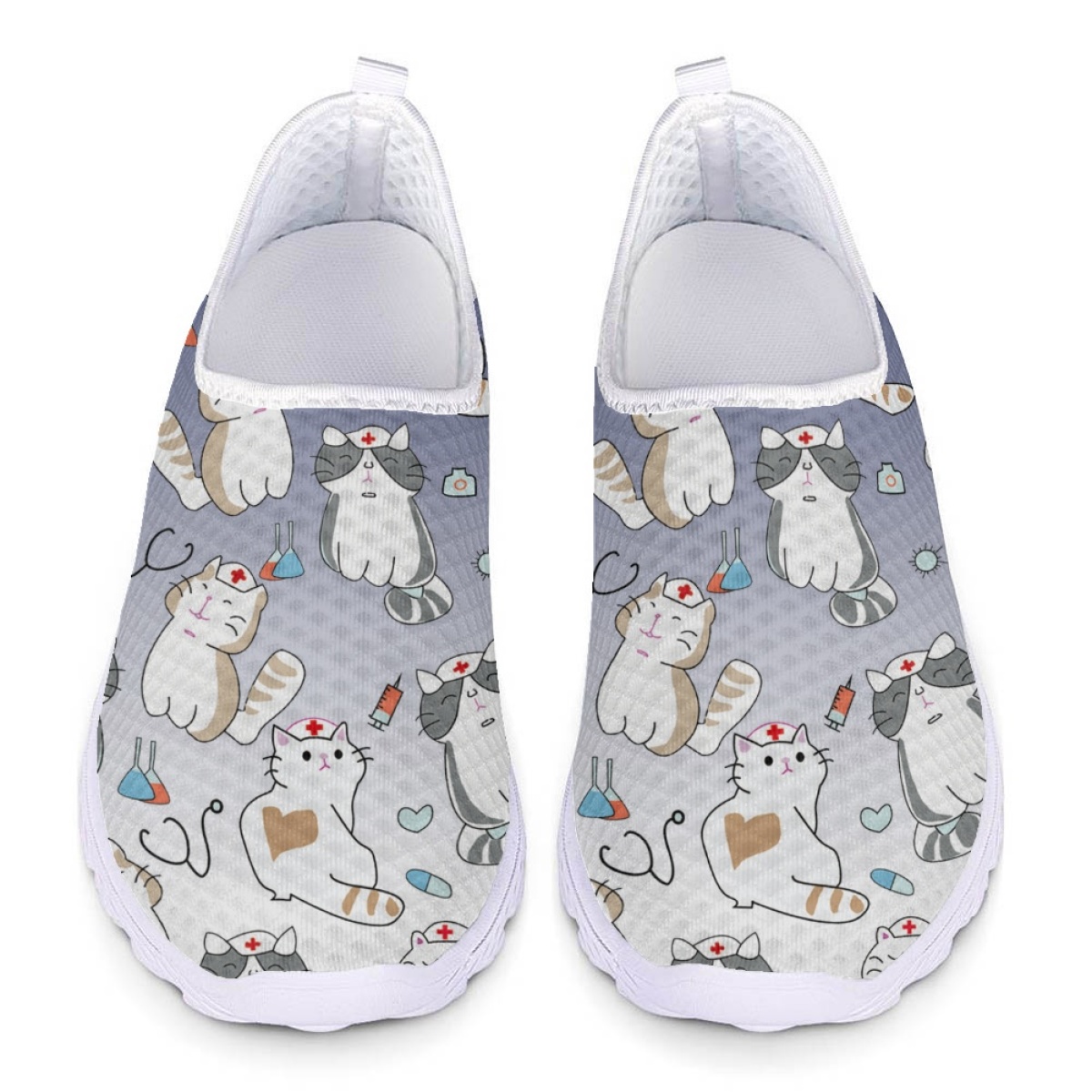 Cartoon Nursing Cat Print Breathable Nonslip Walking Shoes Lightweight